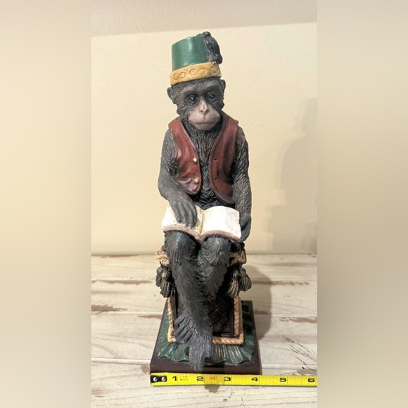 CBK Monkey With Fez Hat Reading A Book Statue - Picture 7 of 7